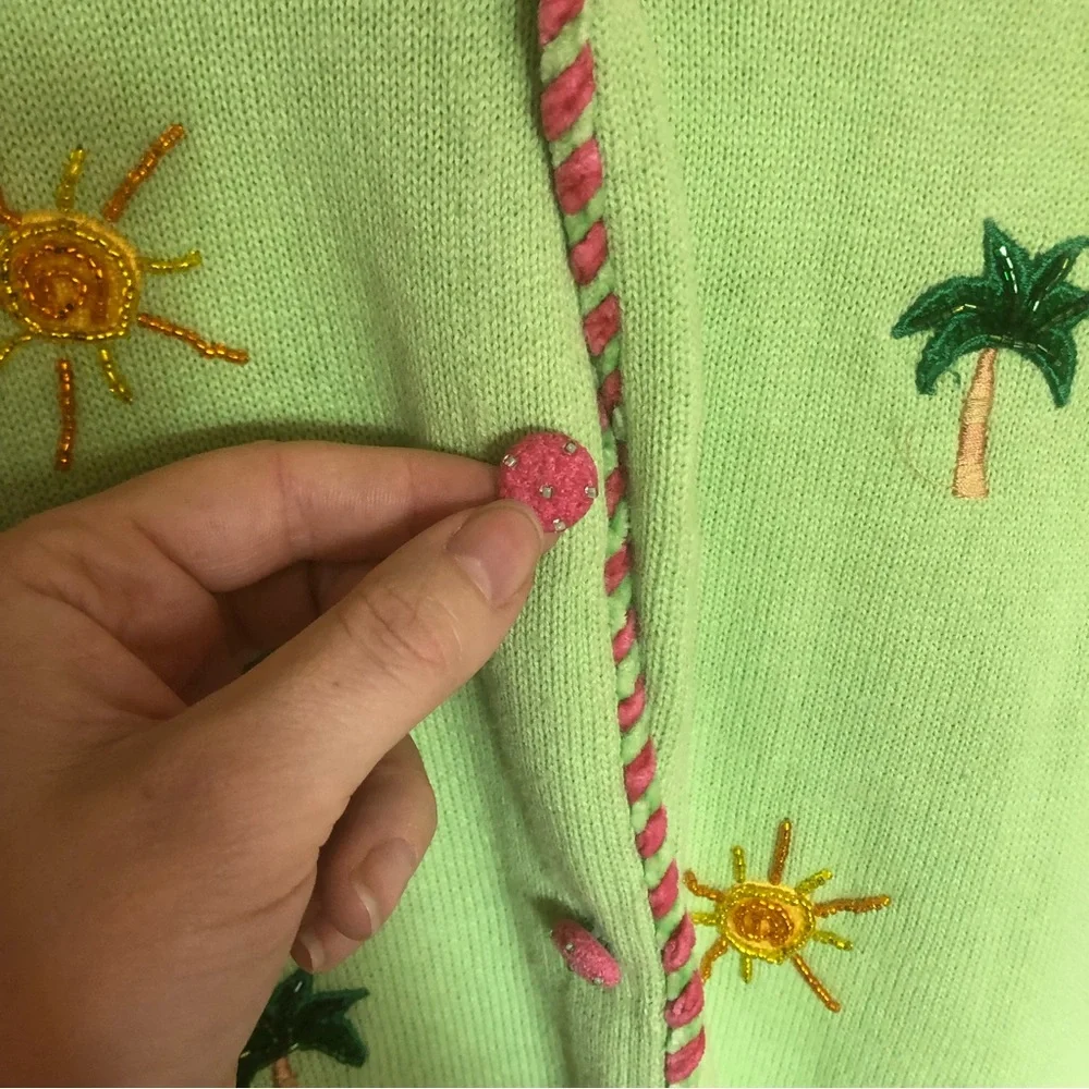 Lime Flamingo Embroidered Cardigan - Picture 5 of 8